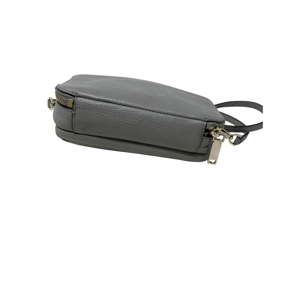 Henri Bendel Pebbled Leather Double Zip Wallet Crossbody Bag Gray Gold - Picture 5 of 10